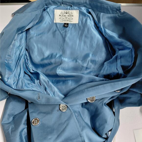 Blanc Noir Womens Trench Coat Small Light Blue Double Breasted Belted Classic - Picture 8 of 10